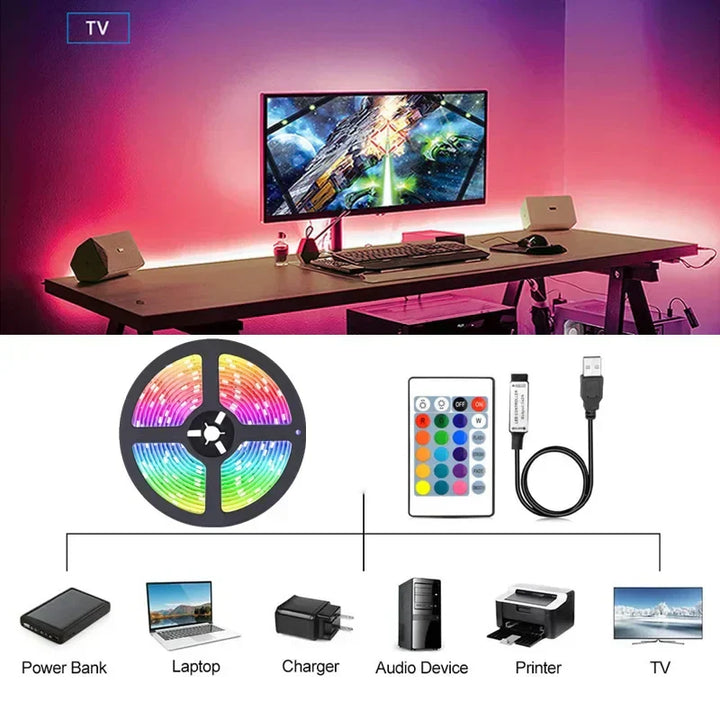 Ambient LED strip light, color changing, USB connection, ideal for room accents