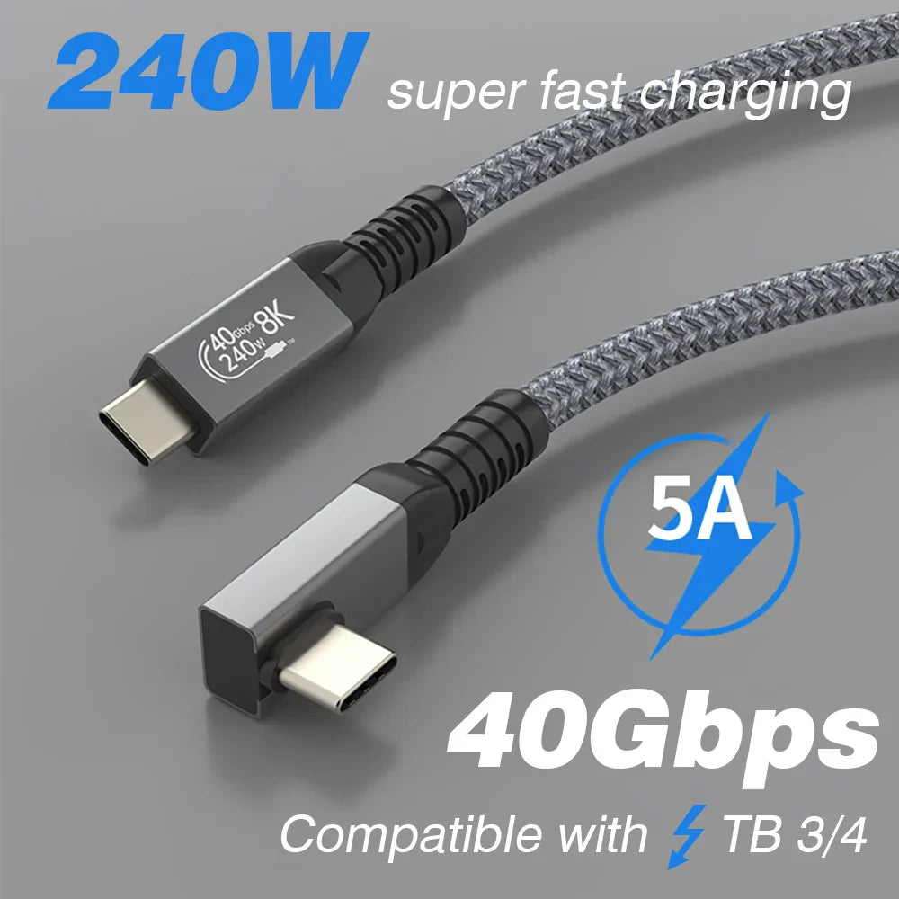 USB4 90° Angled Type-C Cable - 40Gbps, 240W, 8K Display (1+1 FREE)