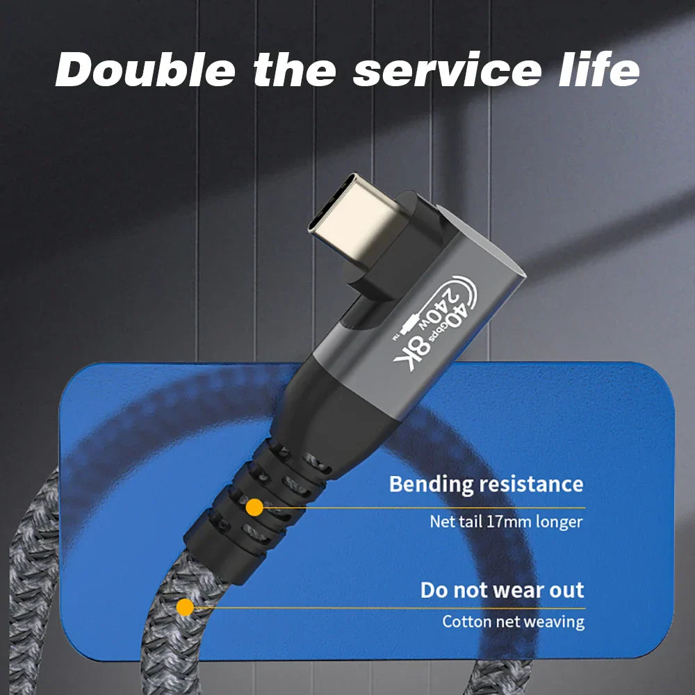 USB4 90° Angled Type-C Cable - 40Gbps, 240W, 8K Display (1+1 FREE)