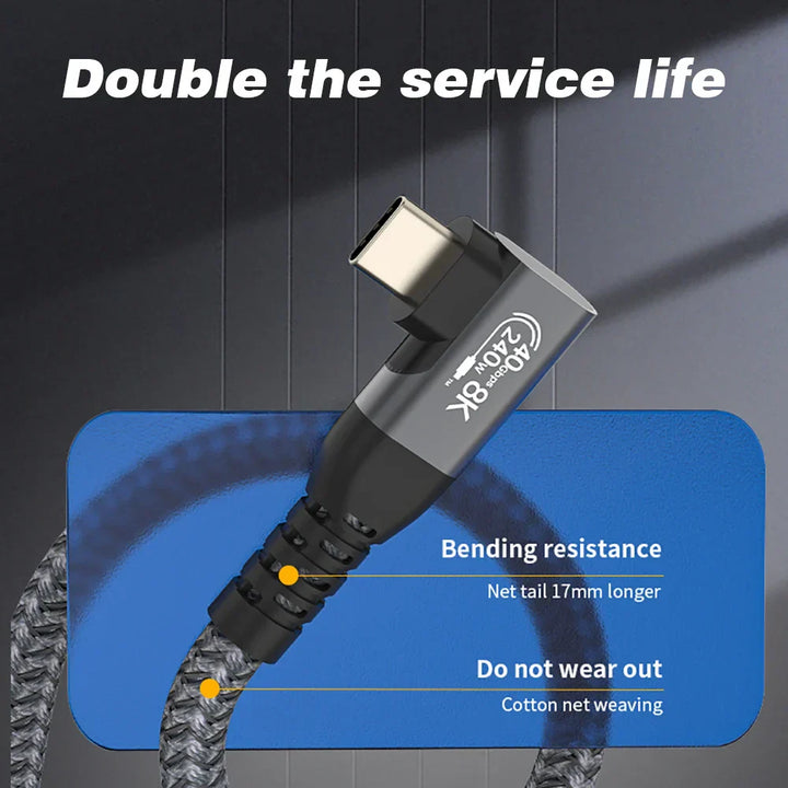USB4 90° Angled Type-C Cable - 40Gbps, 240W, 8K Display (1+1 FREE)