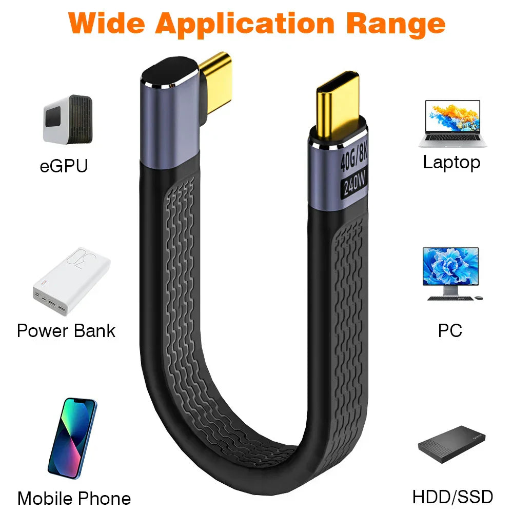 High-speed 40Gbps USB4 type c cable with 90-degree elbow for 8K video output