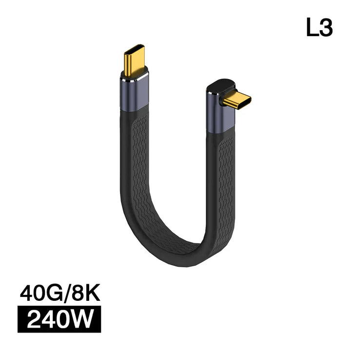 Compact USB4 cable with elbow design, 40Gbps data transfer, 8K video support for accessories
