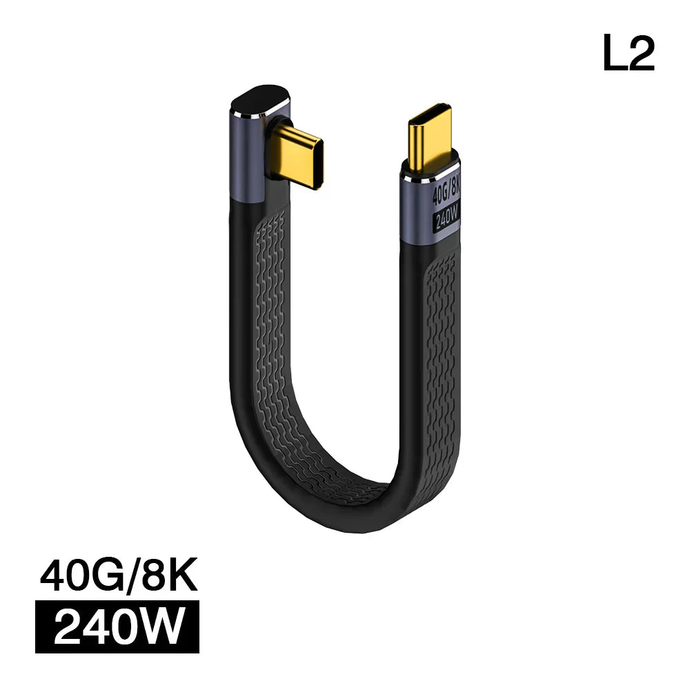 USB4 elbow connector cable delivering 240W power for rapid device charging and data sync