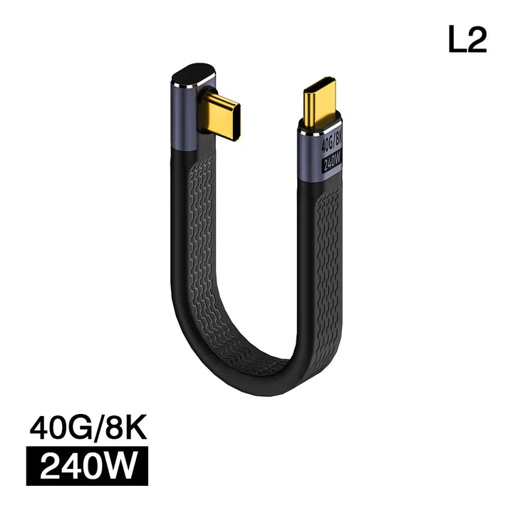 USB4 elbow connector cable delivering 240W power for rapid device charging and data sync