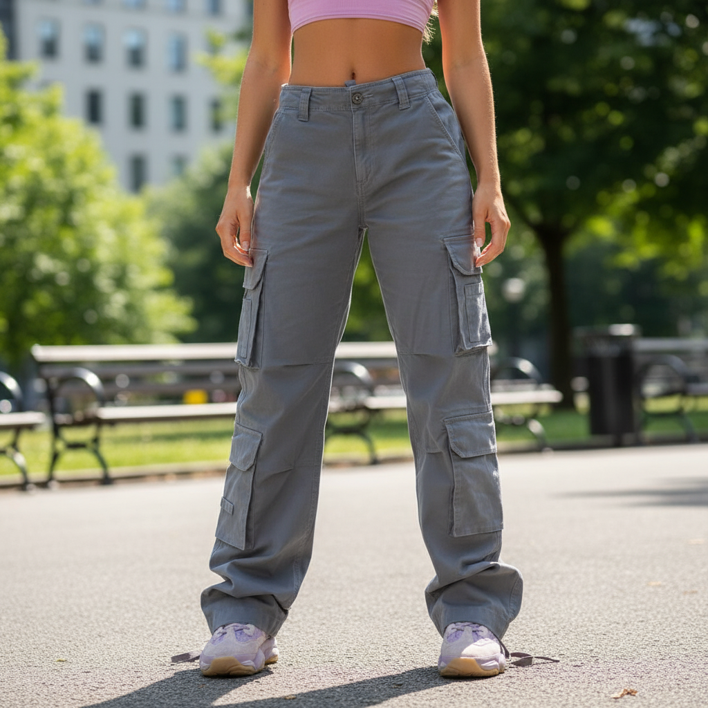 Valentina women's high waist cargo pants in cotton, relaxed fit for casual wear