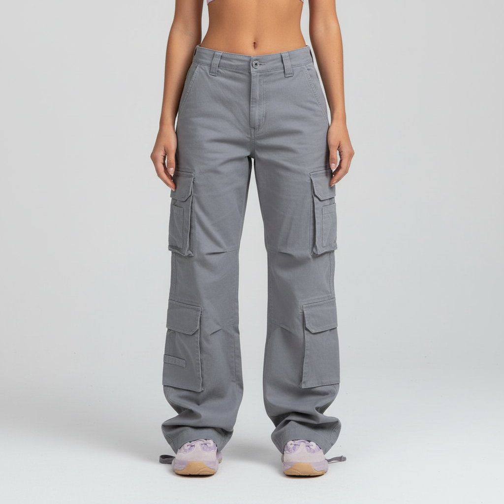Stylish women's high waist cargo pants, comfortable cotton trousers for summer fashion
