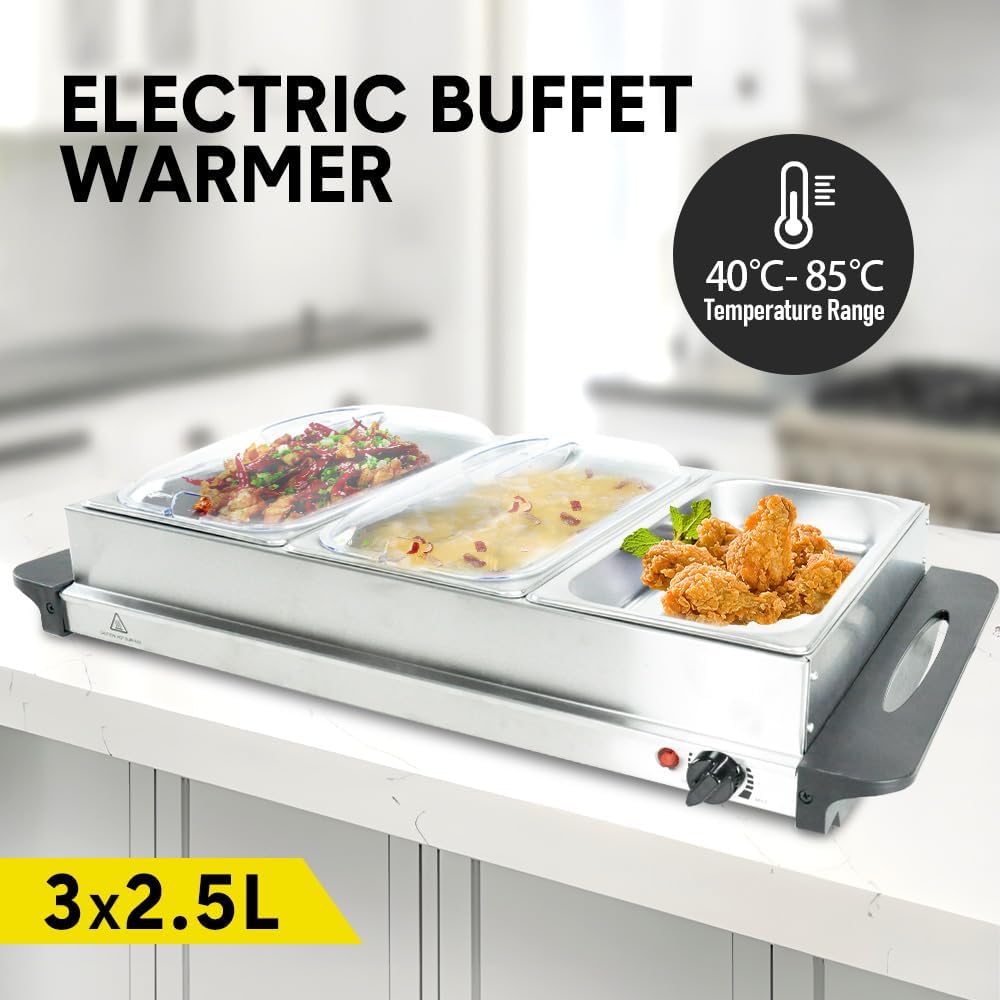 Electric catering food warmer, 3-dish setup, stainless steel construction for durability