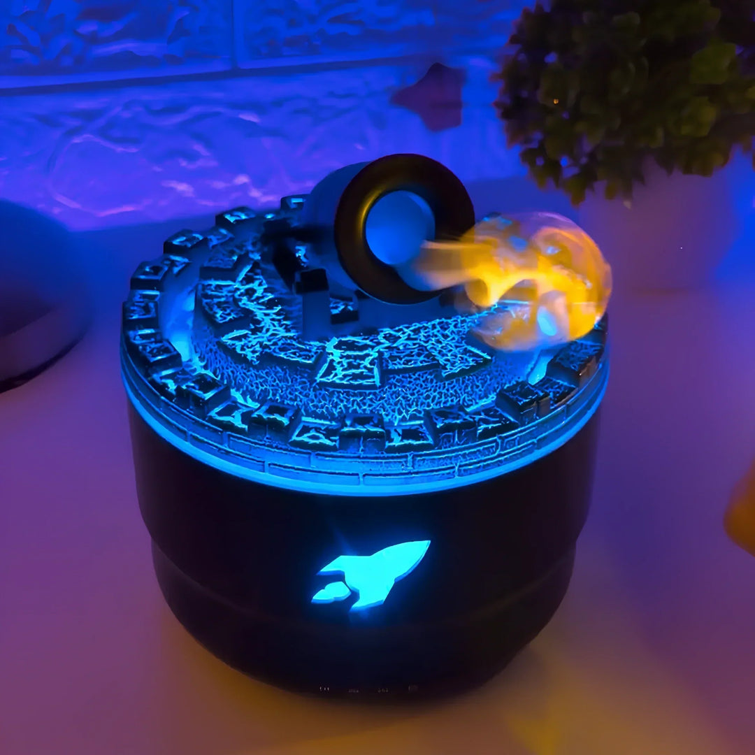 Aromatherapy diffuser and humidifier by VaporBlast, distinctive cannon shape with LED lights