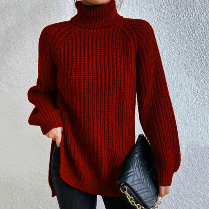 Elegant Velmora women's warm roll neck sweater. Soft knit jumper for comfortable, stylish winter casual wear.
