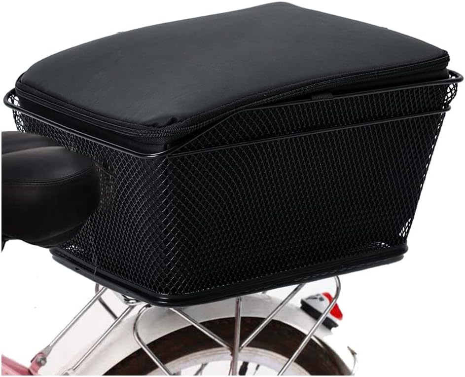 Velora waterproof rear bike basket with rain cover, black steel, for secure cargo transport on bicycles