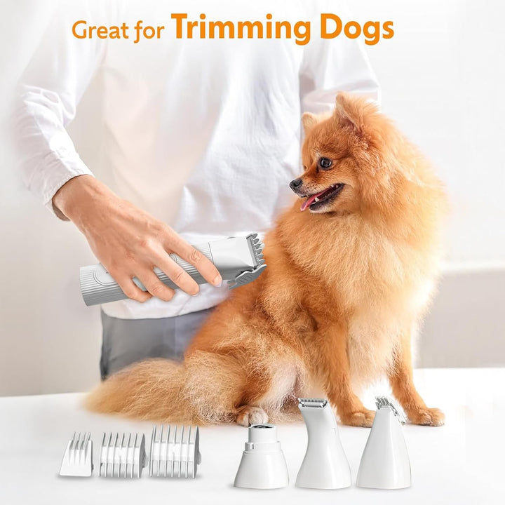 Cordless Velporo pet grooming solution including a dog clipper, cat trimmer & nail grinder
