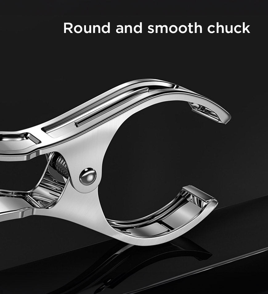 Close-up of Veltrix extra large stainless steel towel clip showing non-slip mat detail