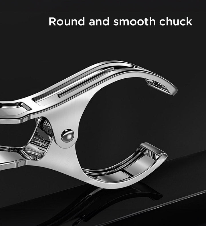 Close-up of Veltrix extra large stainless steel towel clip showing non-slip mat detail