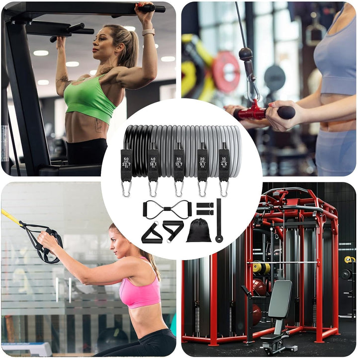Close-up of Veltrix Resistance Bands handles and door anchor, strength training equipment