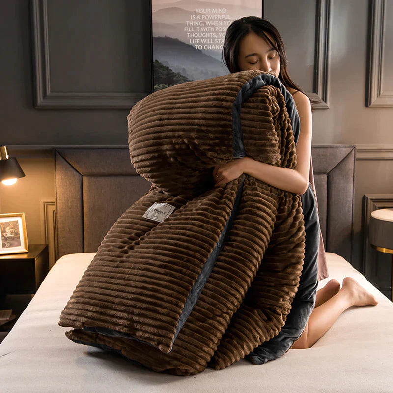 Detail shot of the velvety fleece material of the duvet cover, emphasizing its soft texture.