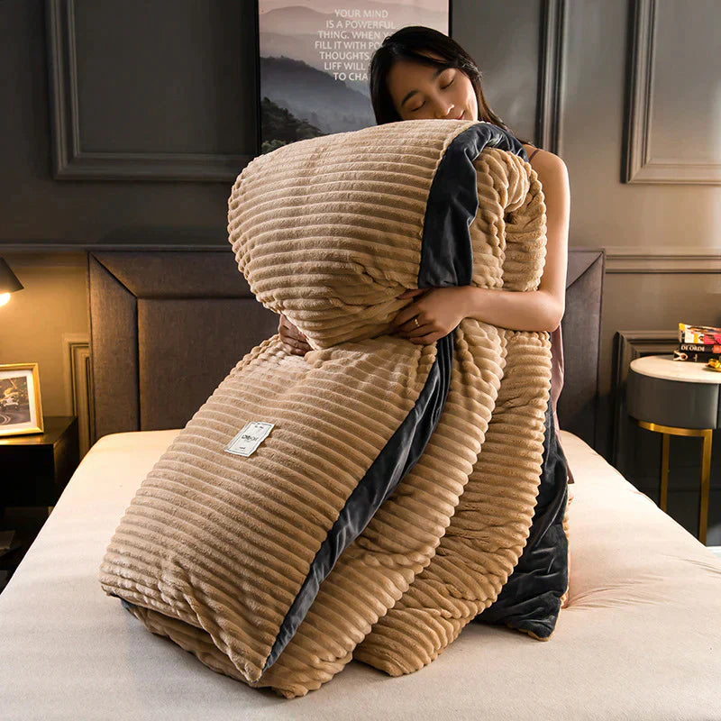 Velvety fleece queen-size duvet cover set, perfect for warm and cozy bedroom decor.
