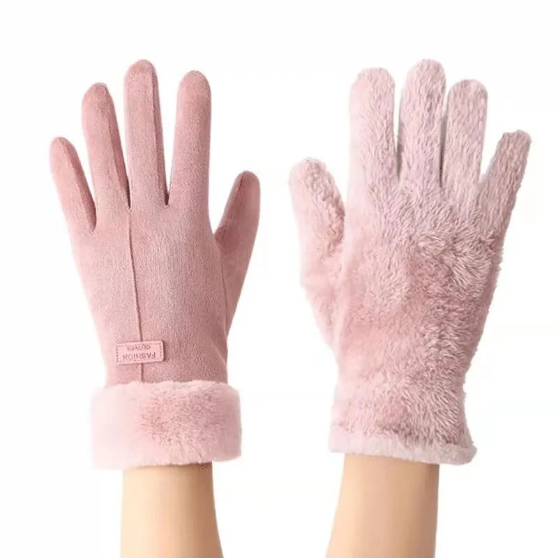 Soft pink VelvTouch women's warm suede gloves, essential for cold weather.