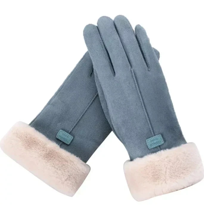Stylish black VelvTouch women's suede gloves with touchscreen capability.