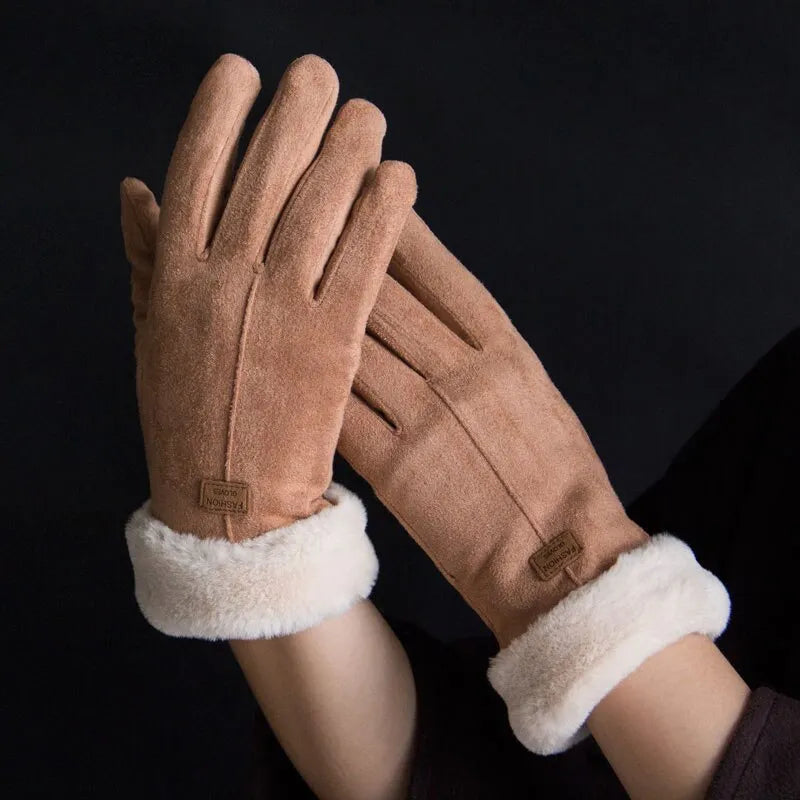 Cozy VelvTouch ladies' suede gloves, offering warmth and touchscreen compatibility.