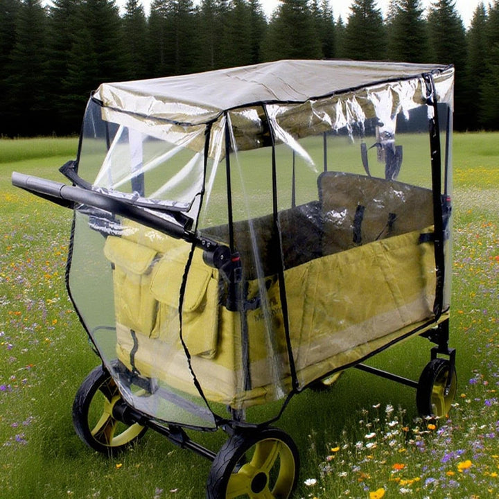 Close-up of Venaro stroller rain cover, showing waterproof material and ventilation