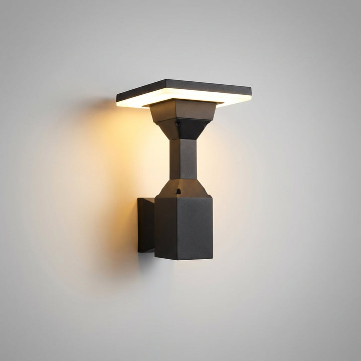 Set of two VerdiGlow modern LED outdoor wall sconces flanking a front door, providing balanced exterior light.