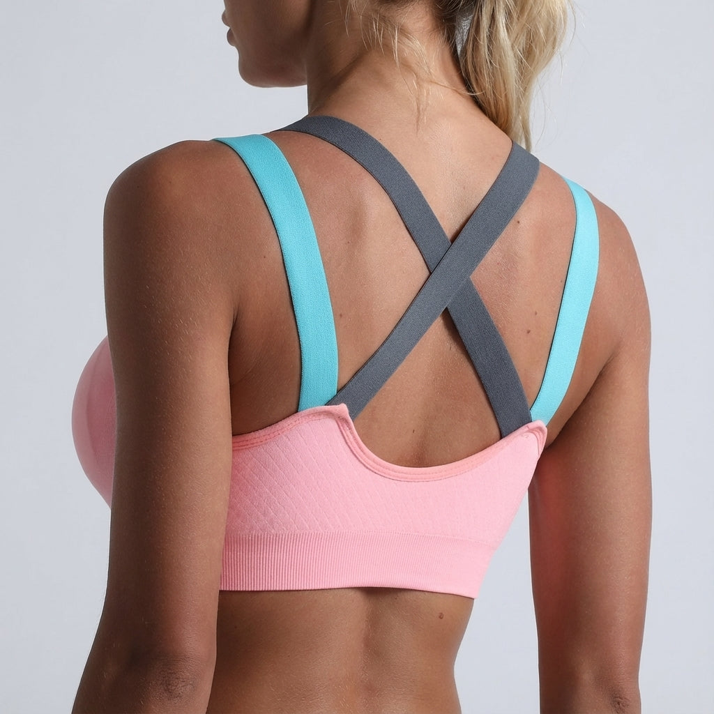 Woman wearing Veronica seamless racerback sports bra, ideal for activewear and workout gear
