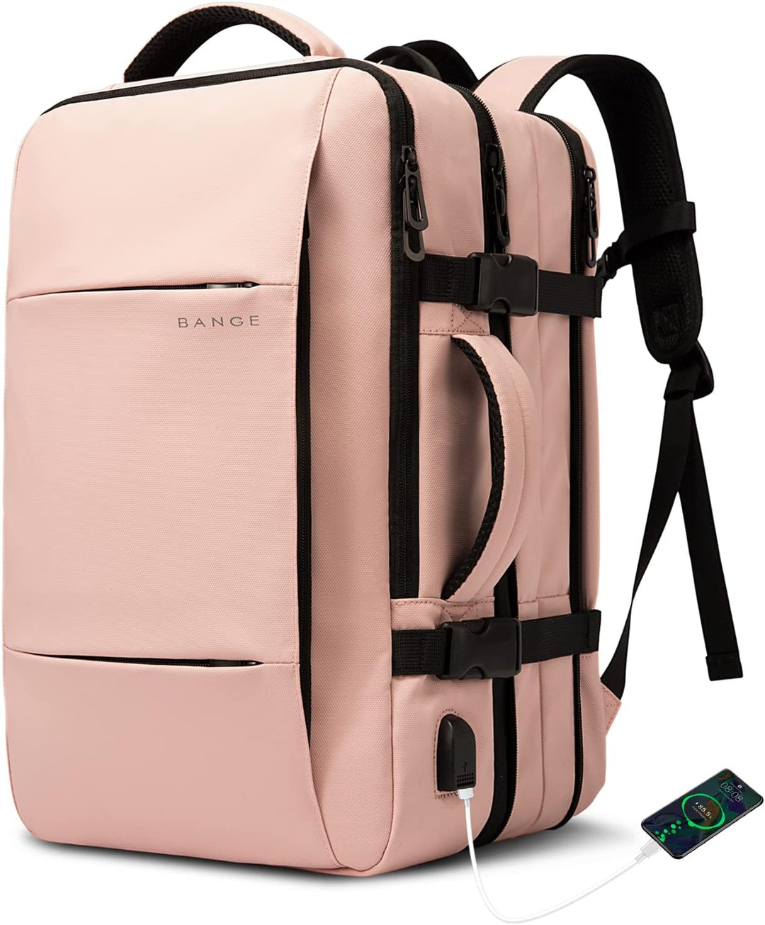 Waterproof duffle bag backpack 45L, being carried on airplane as versatile carry-on luggage.