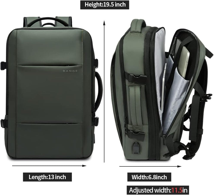 Black 45L travel laptop backpack, in a business setting, suitable for professional travel.