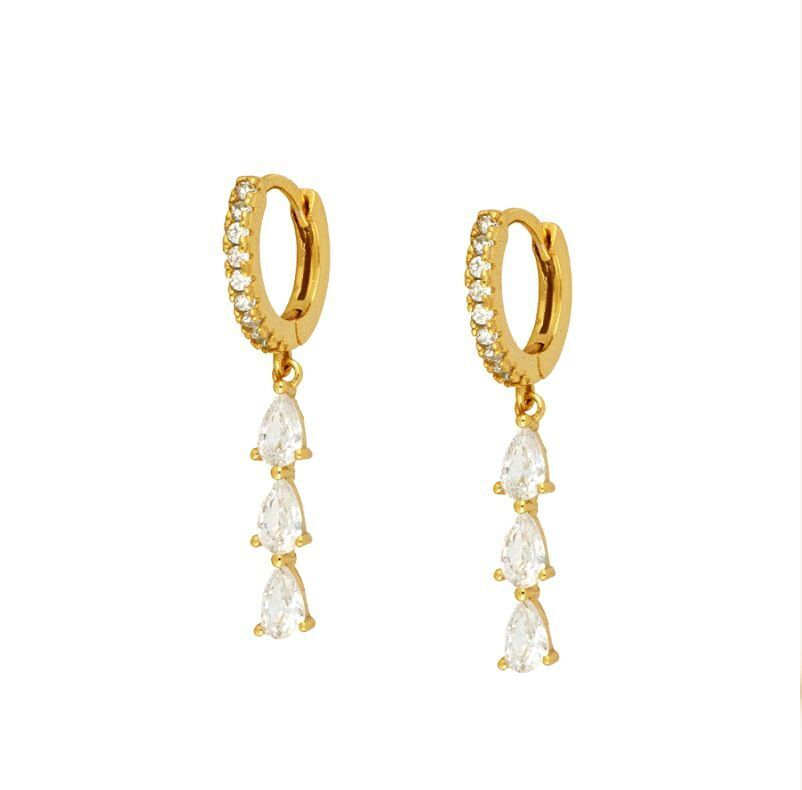 Versatile Aurora crystal hoop & chain earrings in gold for women, elegant jewelry.
