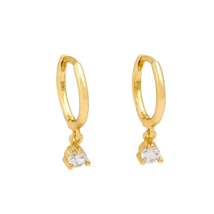 Close-up of Aurora versatile crystal hoop & chain earrings, sparkling CZ detail.