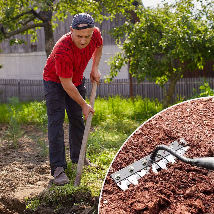 Efficient dethatcher rake head. Carbon steel garden tool for healthy lawn & soil.