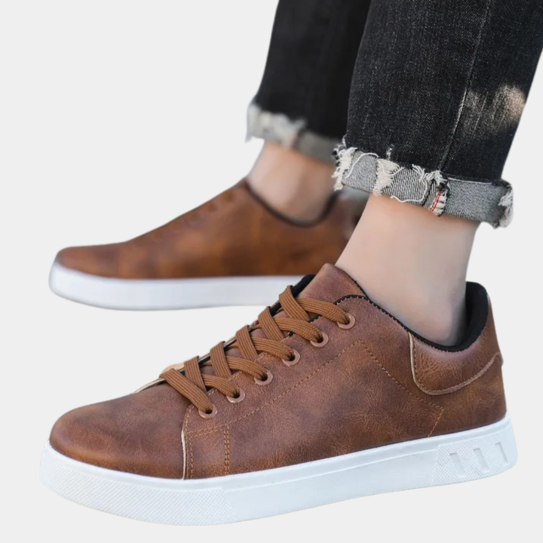 Stylish dark brown men's dress shoes. Comfortable leather footwear for a sophisticated and elegant look.