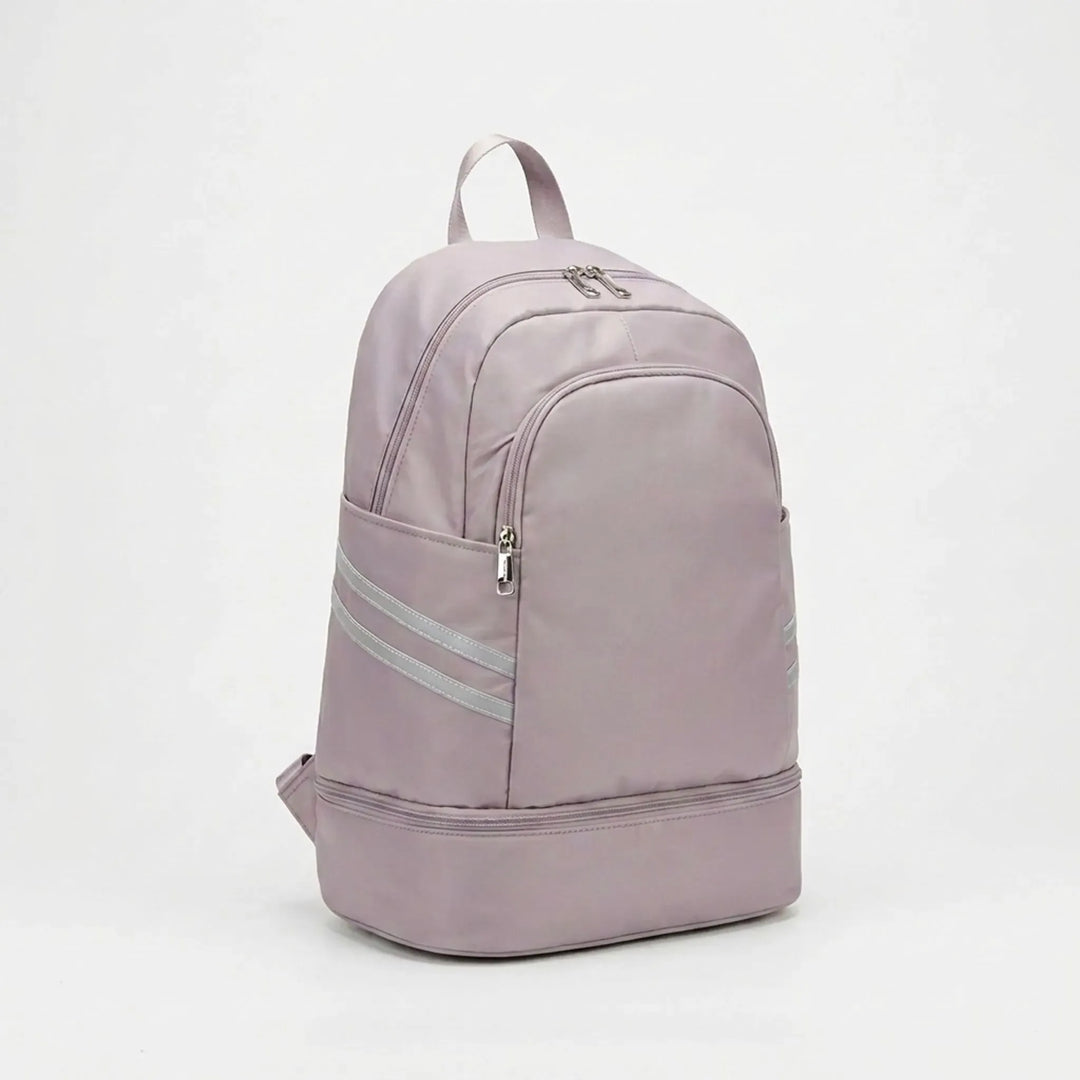 Interior view of multi-pocket sports backpack, showing laptop sleeve, organized compartments for gym & daily essentials.