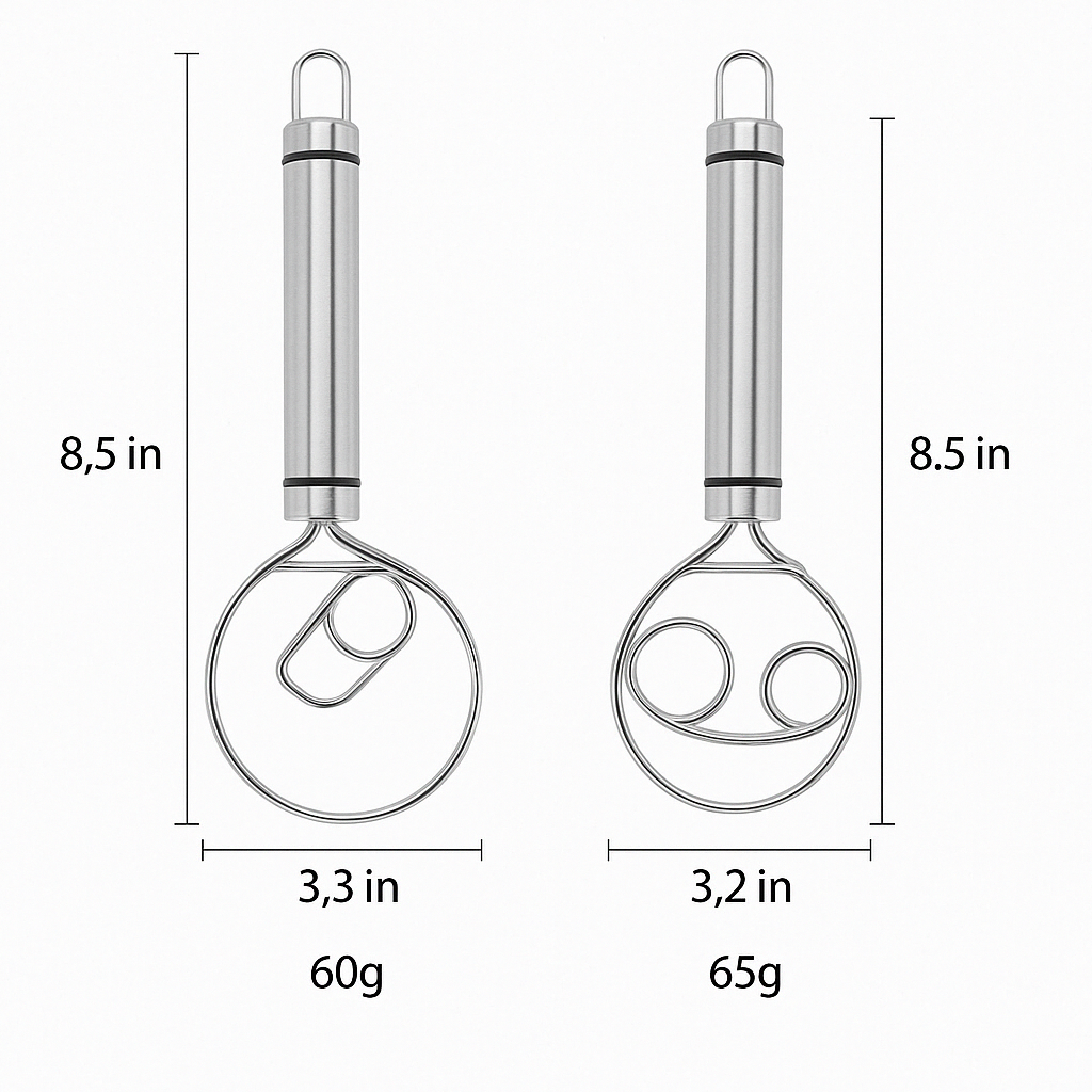 Rust-resistant stainless steel whisk, perfect for blending and aerating in baking and cooking.