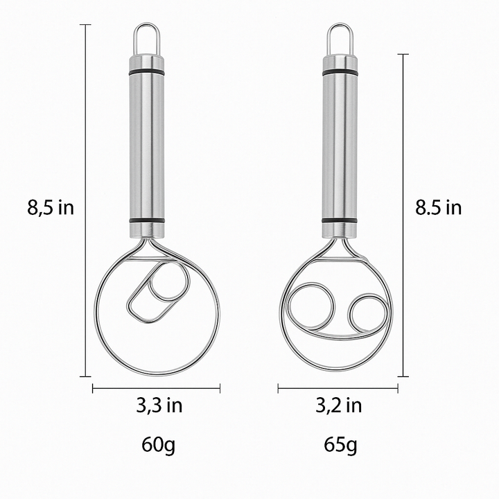 Rust-resistant stainless steel whisk, perfect for blending and aerating in baking and cooking.