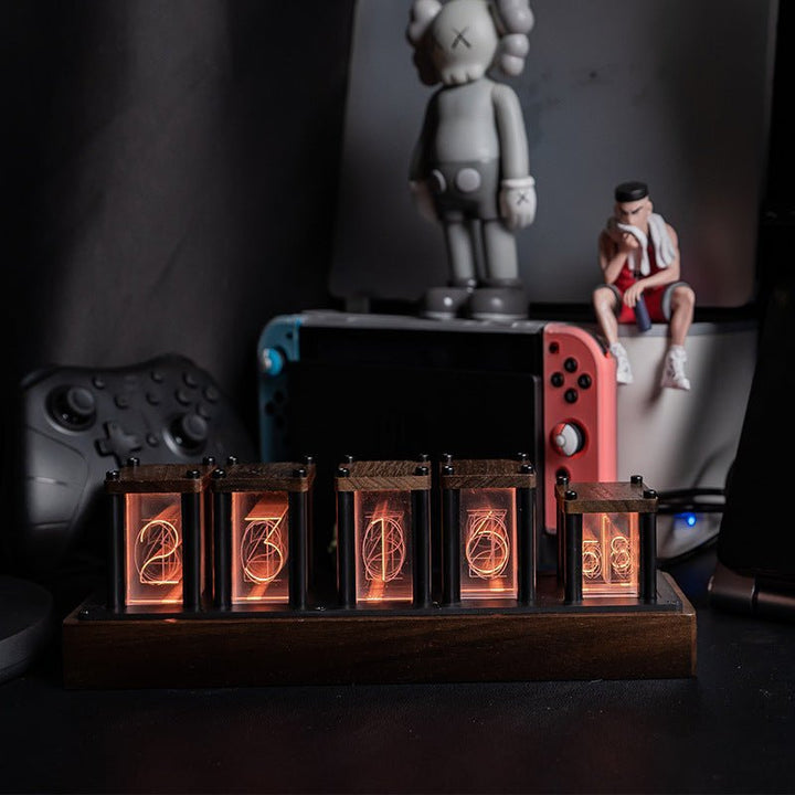 Unique vertical LED Nixie style desk clock, Chronix, a striking conversation piece for any stylish home or office.