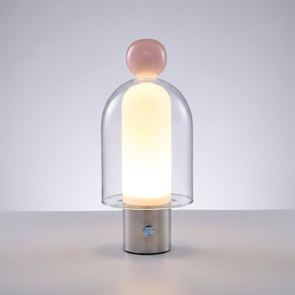 Cordless LED glass table lamp by Vesanta, dimmable, perfect for bedroom ambient lighting