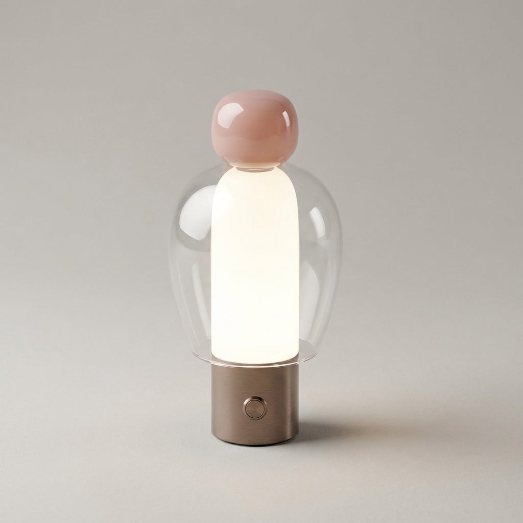 Dimmable glass table lamp Vesanta, unlit, showcasing sleek modern design and portability