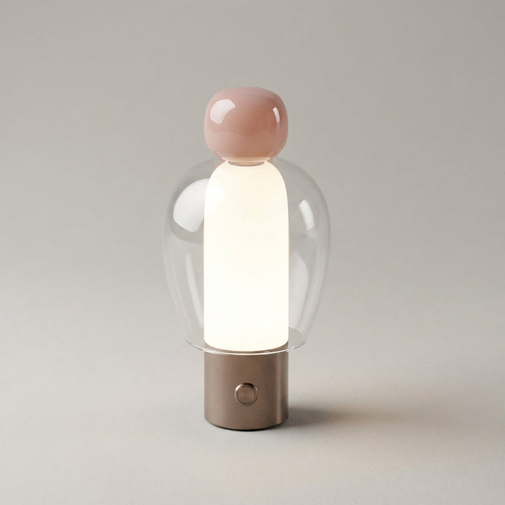 Dimmable glass table lamp Vesanta, unlit, showcasing sleek modern design and portability