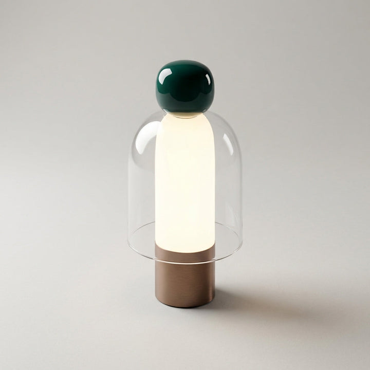 Stylish Vesanta dimmable glass table lamp with a dark base, enhancing contemporary home decor