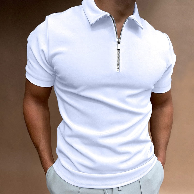 VestoZip™ Mens Slim Fit Zip Polo, modern short sleeve shirt, breathable fabric, casual wear