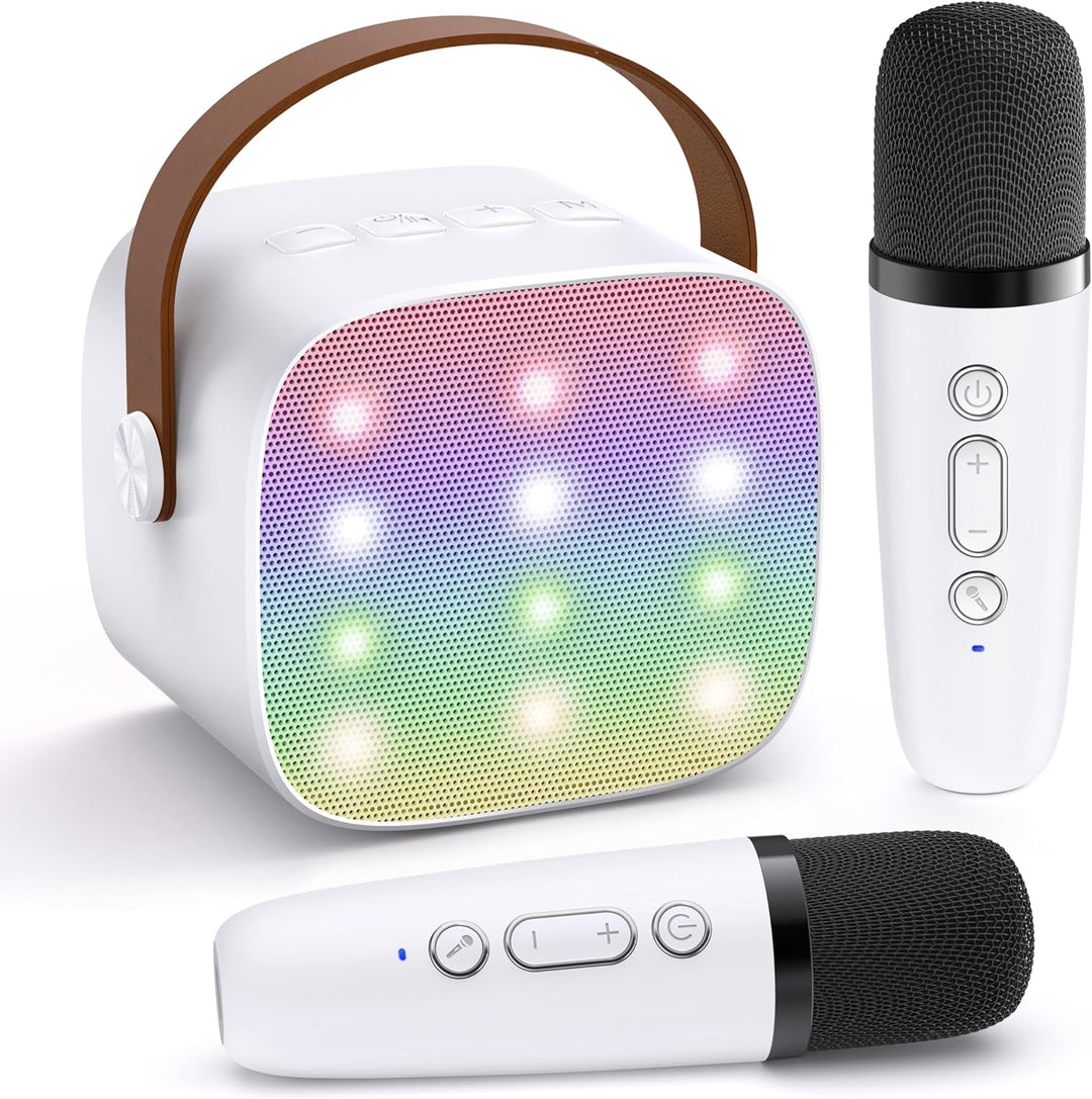 Family enjoying Veylo portable karaoke machine with dual wireless microphones