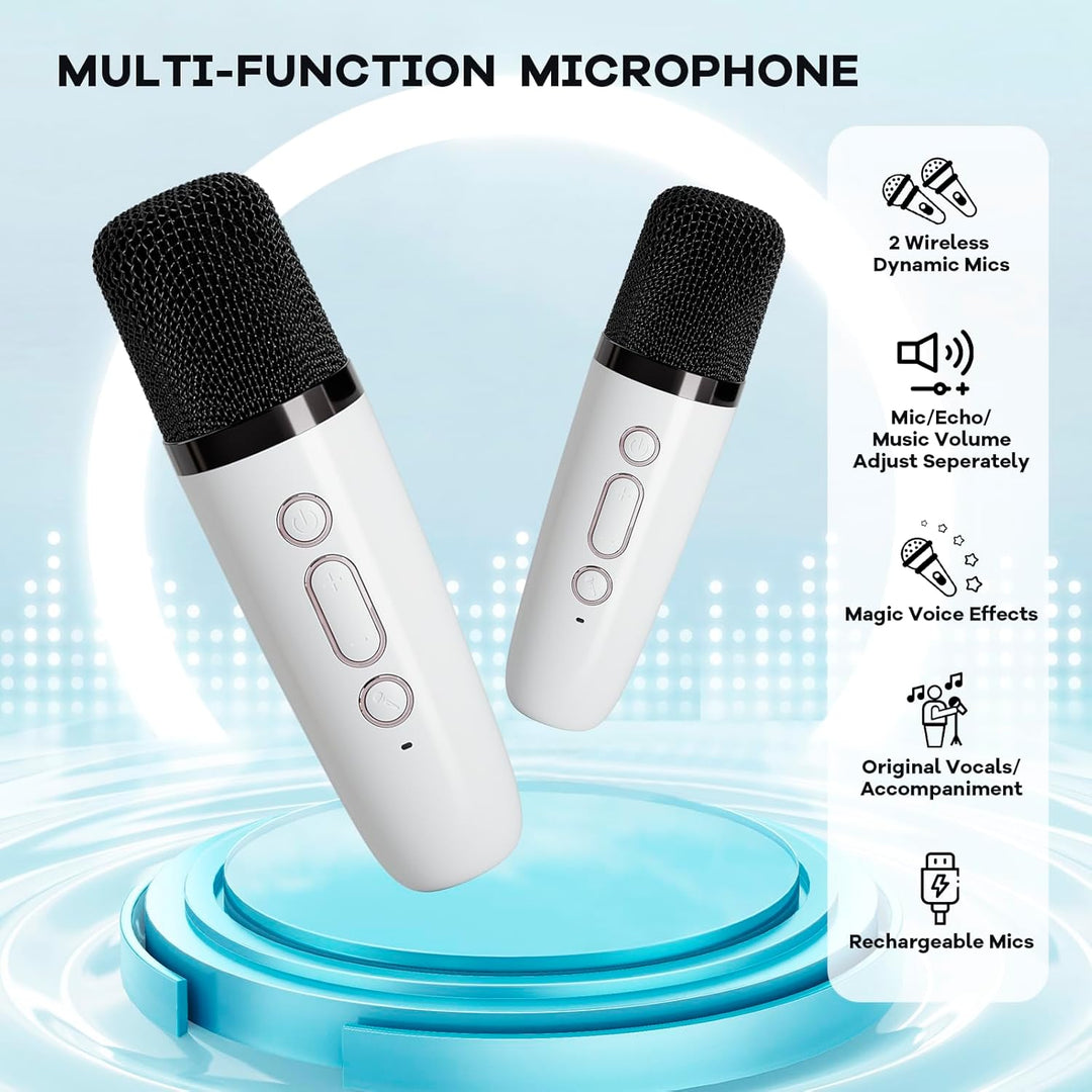 Veylo mini karaoke machine next to a smartphone, Bluetooth connected