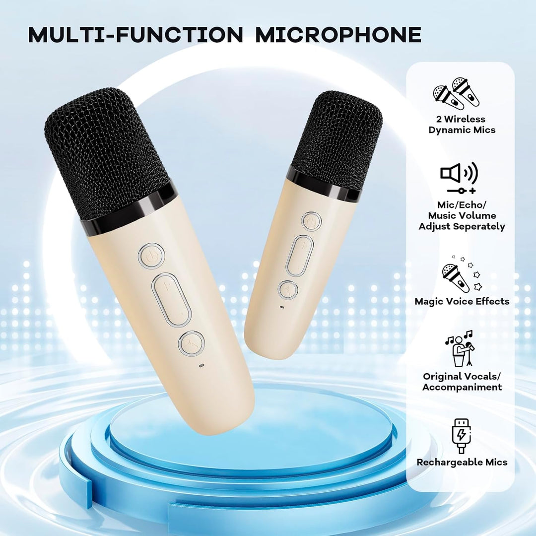 Two wireless microphones for Veylo portable Bluetooth karaoke machine, charging dock