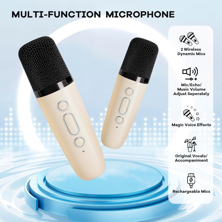 Two wireless microphones for Veylo portable Bluetooth karaoke machine, charging dock