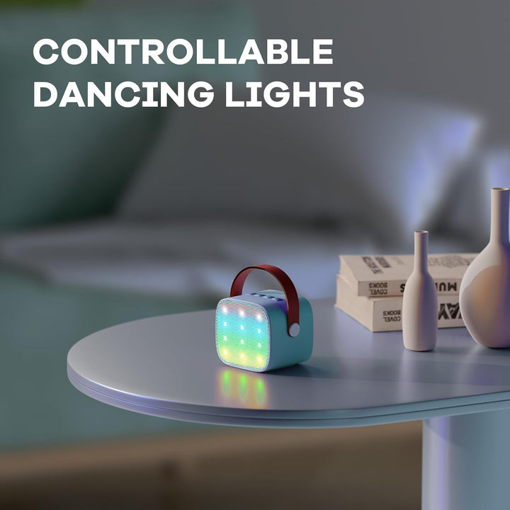 Veylo mini karaoke machine with two wireless microphones and USB charging cable