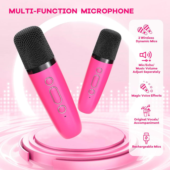 Kids' karaoke machine by Veylo, portable, Bluetooth, 2 wireless mics included
