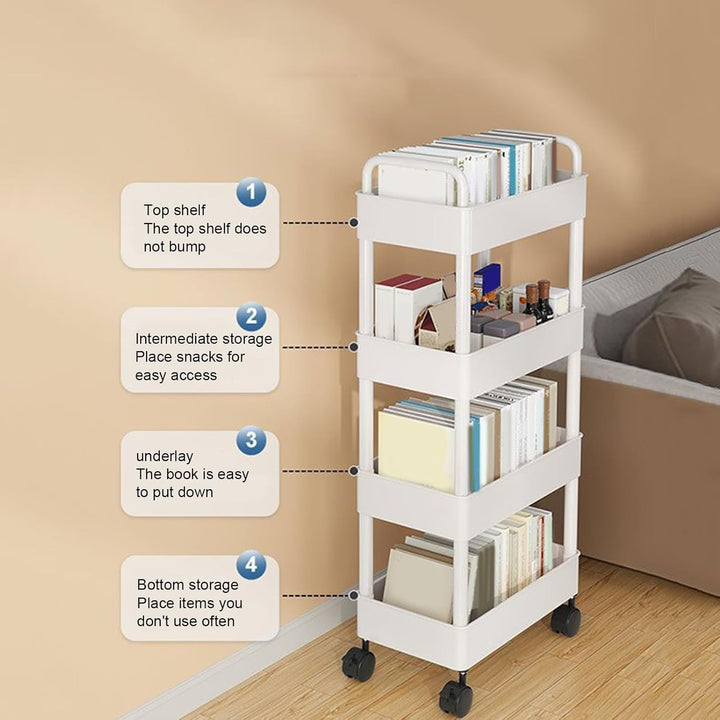 White 3-tier utility cart, with handle and wheels, for all your storage needs.