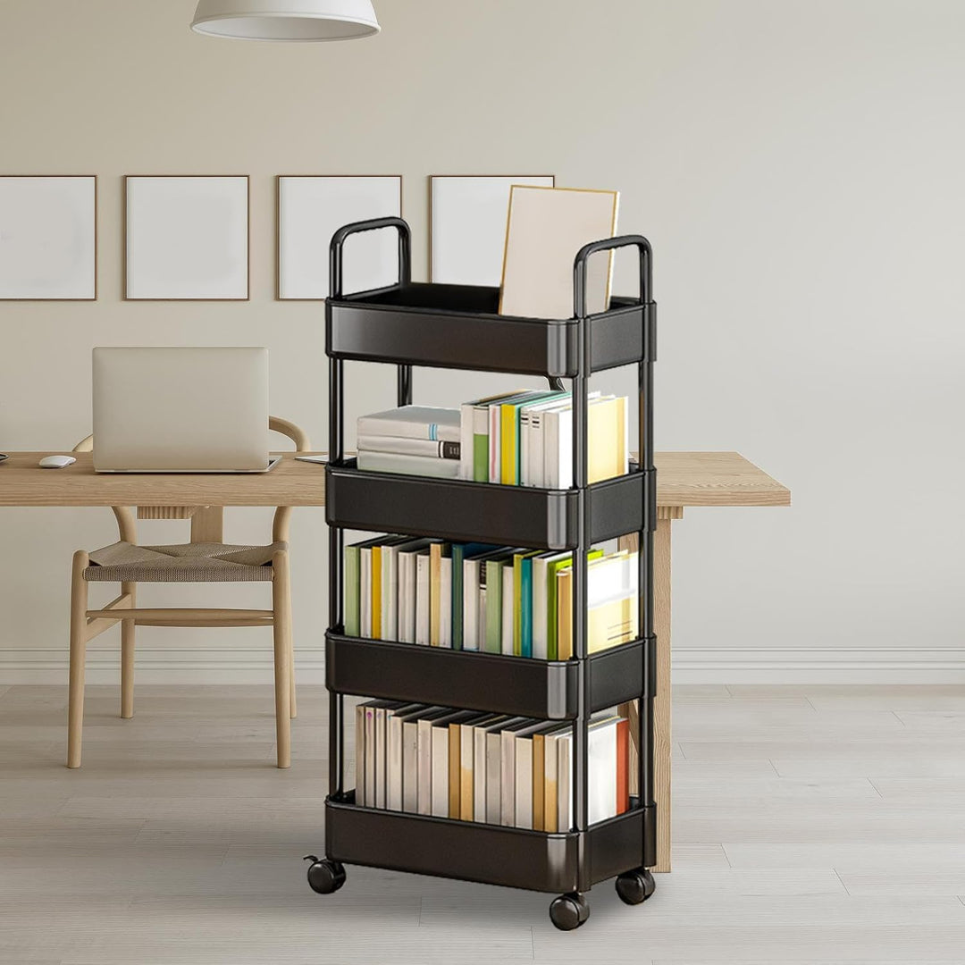 Utility cart with handle and wheels, white, ideal for small spaces and home organization.