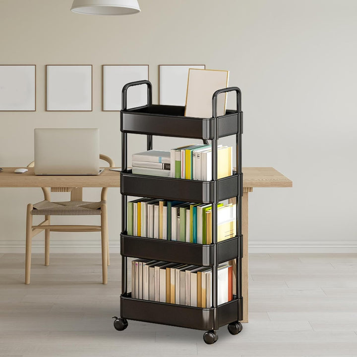 Utility cart with handle and wheels, white, ideal for small spaces and home organization.